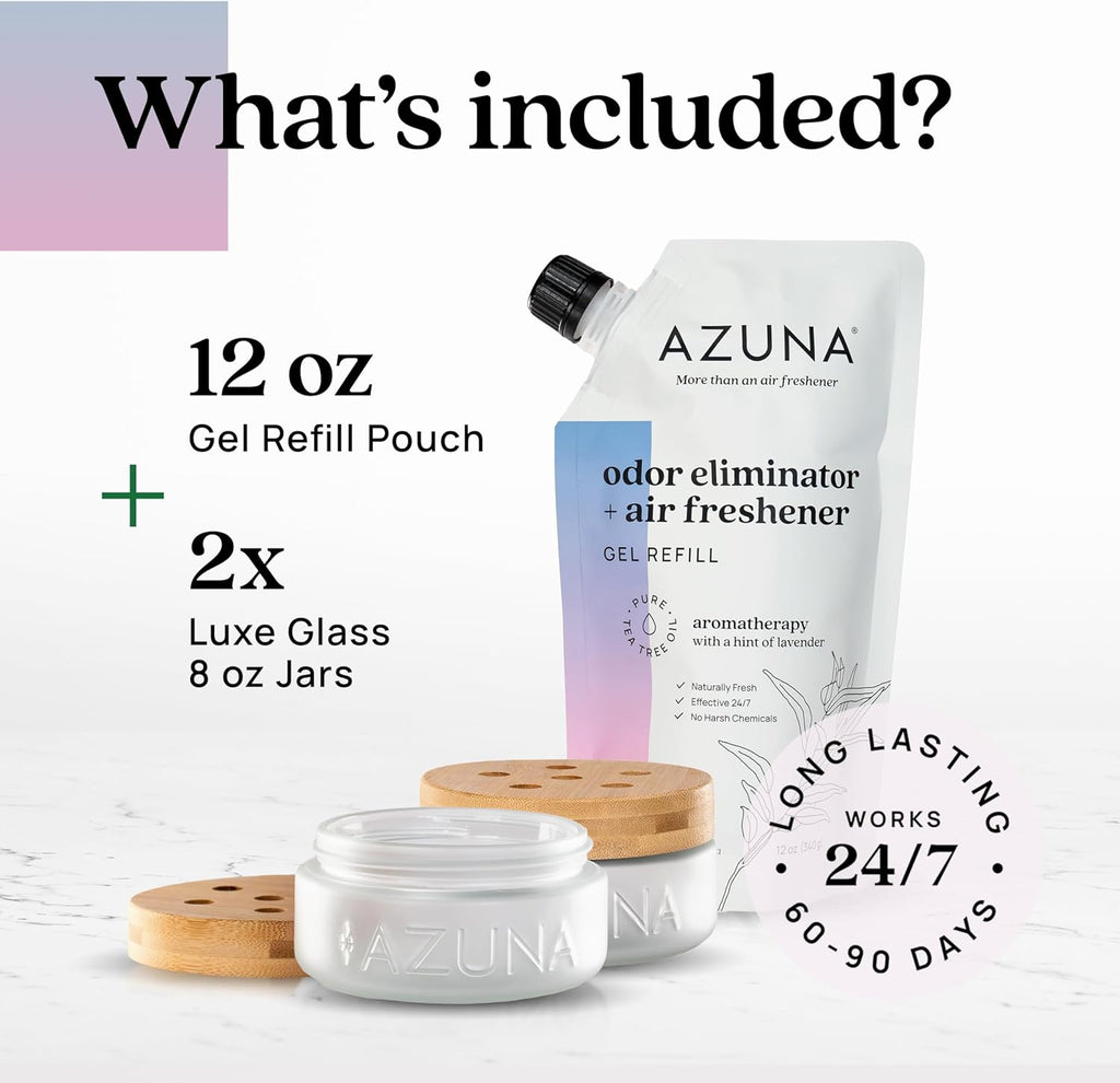 Air Freshener & Odor Eliminator for Strong Odor | 2 Room Kit Includes (2) 8 Oz. Empty Luxe Glass Jars & 12 Oz | Plant Powered by Australian Tea Tree Oil | Aromatherapy | Last 60-90 Days